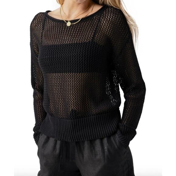 SANCTUARY Sweater Size 1X NEW Cotton Open Knit Black Sweater - Picture 1 of 6